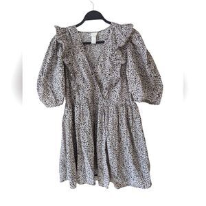 H&M Puff Sleeve Ditsy Print Ruffle Dress Size Medium